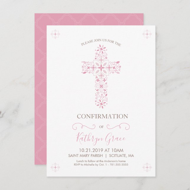 Convite Confirmation Invitation - Girl's Custom Invite (Frente/Verso)