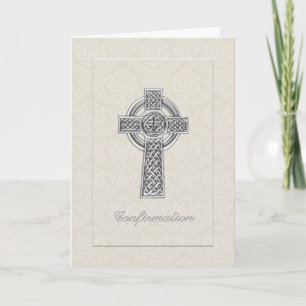 Convite Confirmation Ivory Damask with Silver  Cross