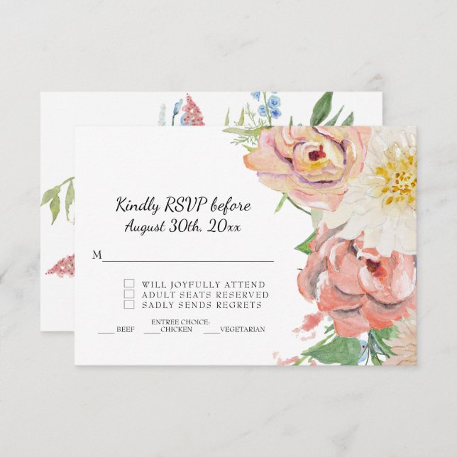 Convite Confirme Resposta Rosa Desmaiado e Floral Branco C (Frente/Verso)