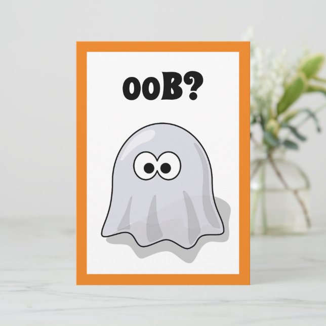 Convite Confused Ghost Says "Oob?" Funny Halloween Cartoon (Em pé/Frente)