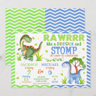 Convite Conjunta de Aniversário do Dinossauro par