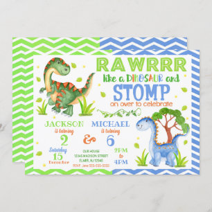 Convite Conjunta de Aniversário do Dinossauro para