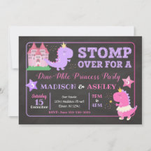 Convite Conjunta de Aniversário para Meninas Dinos