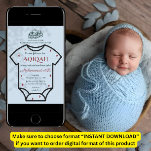 Convite Conjunto Aqiqah Azul Bebê Menino Muçulmano Islâmic