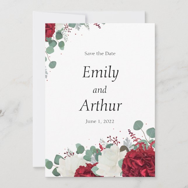 Convite Conjunto de 15 rosas vermelhas e brancas Salvar a  (Frente)