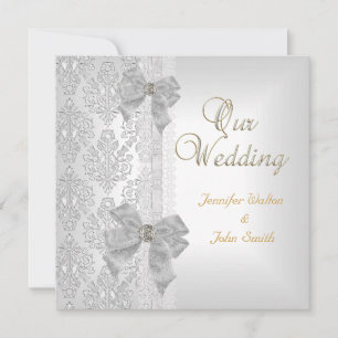 Convite Conjunto de Arco de Noiva Damask Prata Branco Eleg