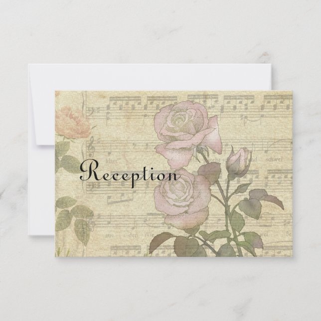 Convite Conjunto de casamento de partitura musical e rosa  (Frente)