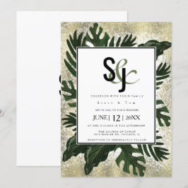 Convite Conjunto de Casamento Monstera Tropical Falso Spla