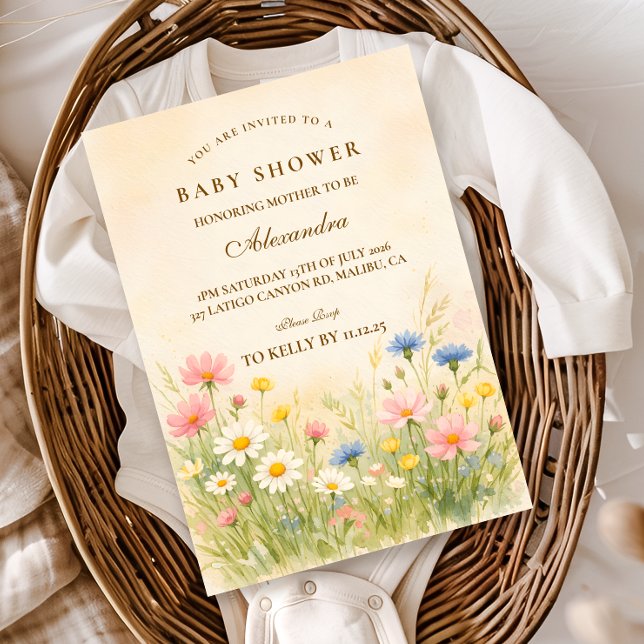 Convite Conjunto de Chá de Bebê Meadow Gold Wildflower (Criador carregado)