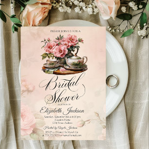 Convite Conjunto de Chá de Flores Vintage Bridal Shower Fl