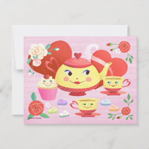 Convite Conjunto de chá de vintage do dia de os namorados