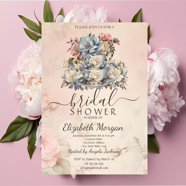 Convite Conjunto de Chá Retro Flores Chá de Noiva (Criador carregado)