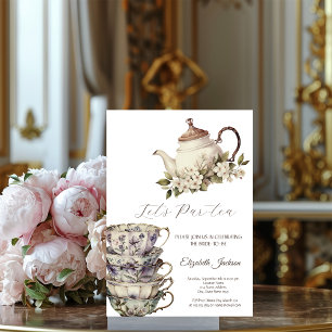 Convite Conjunto de Chá Xícara Bule de Chá Flores Dourado