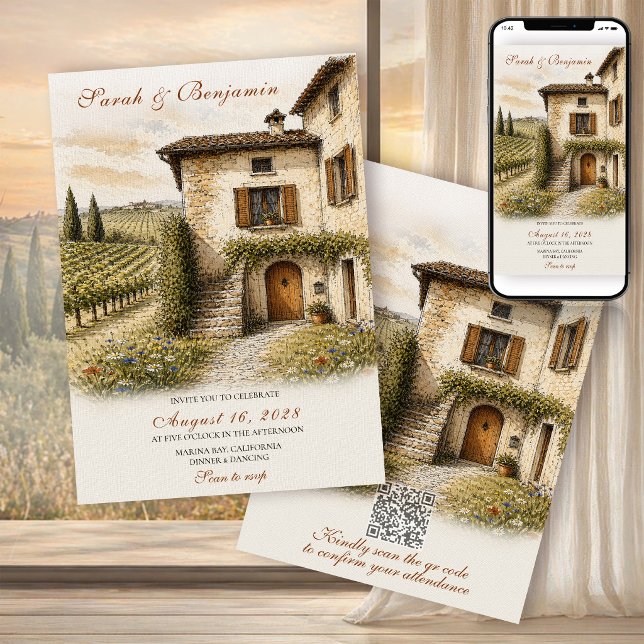 Convite Conjunto de Desenho de Casamento de Casa de Fazend (Criador carregado)