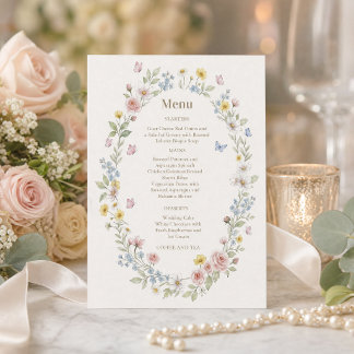 Convite Conjunto de Menu de Casamento Floral em Aquarela