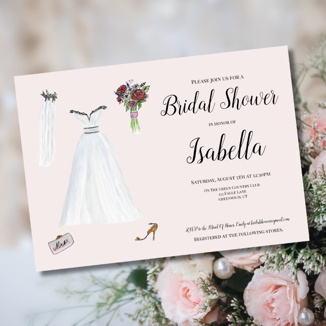 Convite Conjunto de Moda de Casamento em Aquarela Chá de N (Criador carregado)