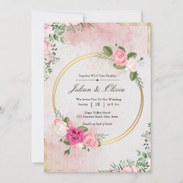 Convite Conjunto de Noiva Rosa Água-Forte Casamento