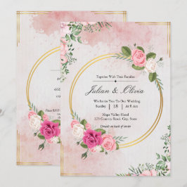 Convite Conjunto de Noiva Rosa Água-Forte Casamento