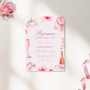 Convite Conjunto de pijama Rosa e Prosecco para Chá de Noi