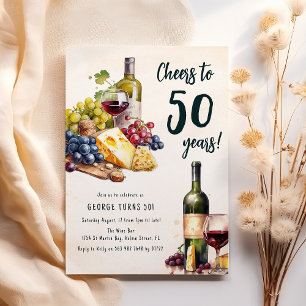 Convite Conjunto de Queijo e Vinho para 50º Aniversário Ad