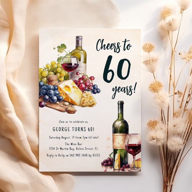 Convite Conjunto de Queijo e Vinho para 60º Aniversário Ad (Criador carregado)