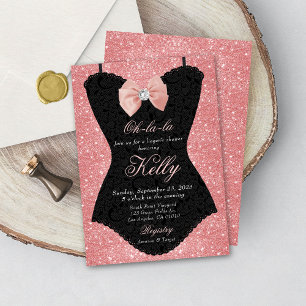 Convite Conjunto de renda preto e rosa para chuveiro de li