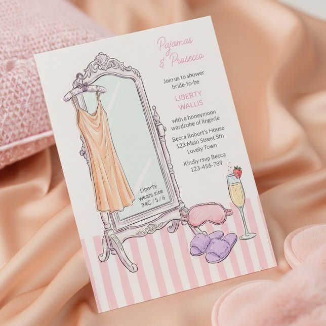 Convite Conjunto de Roupa de Dormir e Prosecco Rosa para C (Pajamas and Prosesso lingerie shower for bride to be honeymoon lingerie)
