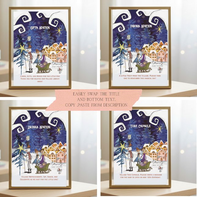 Convite Conjunto de Sinais Universais "É Preciso uma Aldei (It Takes a Village Universal Sign Suite TEMPLATE- 4 sings suggestion , text is editable)