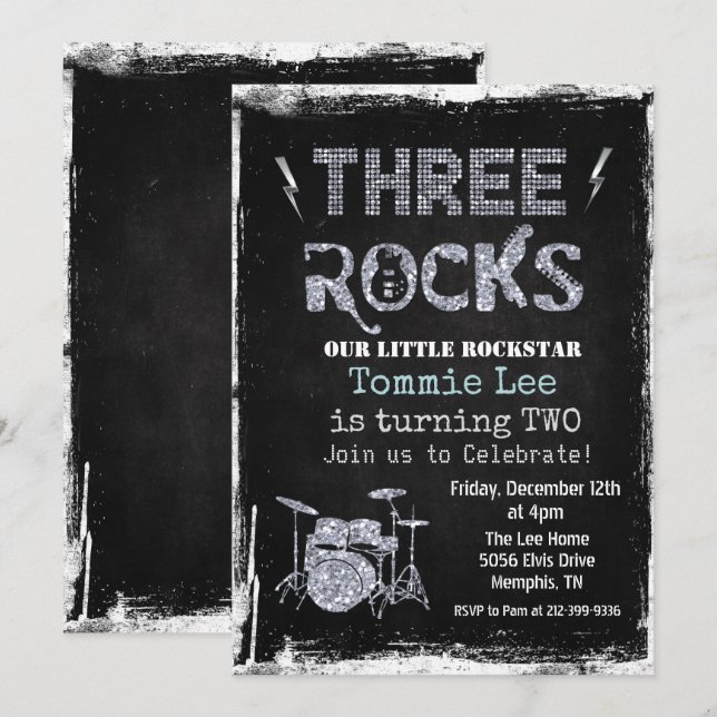 Convite Conjunto de tambores Three Rocks Rockstar 3º Anive (Frente/Verso)