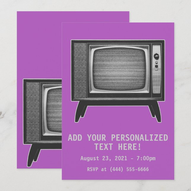 Convite Conjunto de Televisão Retro Pop Art (Frente/Verso)