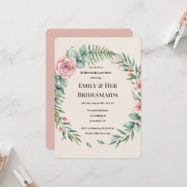 Convite Conjunto de Vegetação com Flores Rosa para Almoço