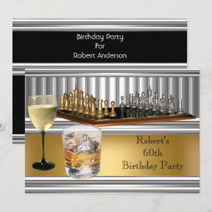 Convite Conjunto de Xadrez de Metal Dourado para Festa de 