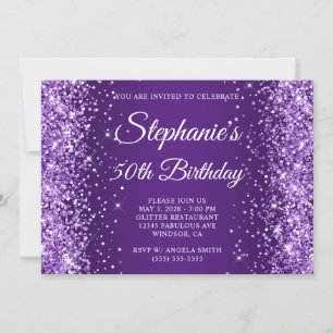 Convite Conjunto Monograma Glitter Roxo Real 50º Aniversár