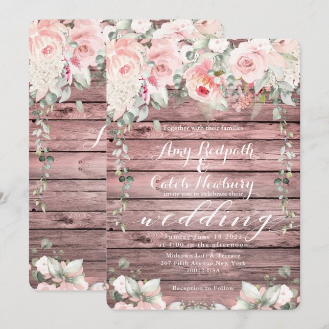 Convite Conselho de Casamento de Blush & Blooms Rosa de Ma (Frente/Verso)