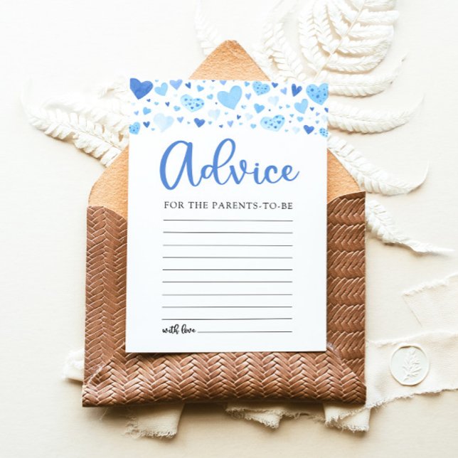 Convite Conselhos de Blue Valentine para os Pais Chá de Be (Watercolor Blue Hearts Valentine Sweetheart February Boy Advice for the Parents Baby Shower Game )