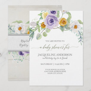 Convite Conselhos de madeira do Chá de fraldas floral Ros