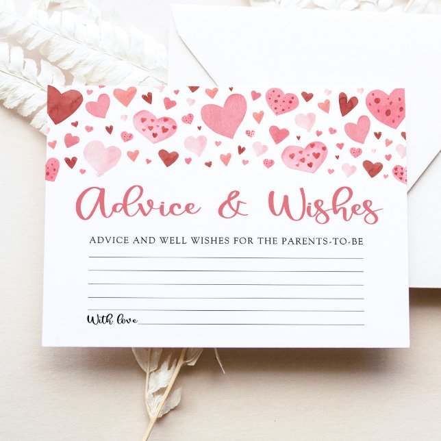 Convite Conselhos de Namorados Rosa e Deseja Jogo de Chá d (Watercolor Cute Little Sweetheart Valentine Pink  Red Hearts Girl Advice and Wishes Baby Shower Game)
