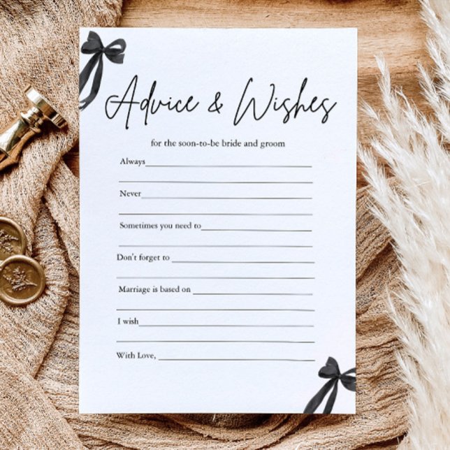 Convite Conselhos e Desejos para a Noiva Jogo para Chá de  (Black Bow Advice and Wishes Bridal Shower Game)