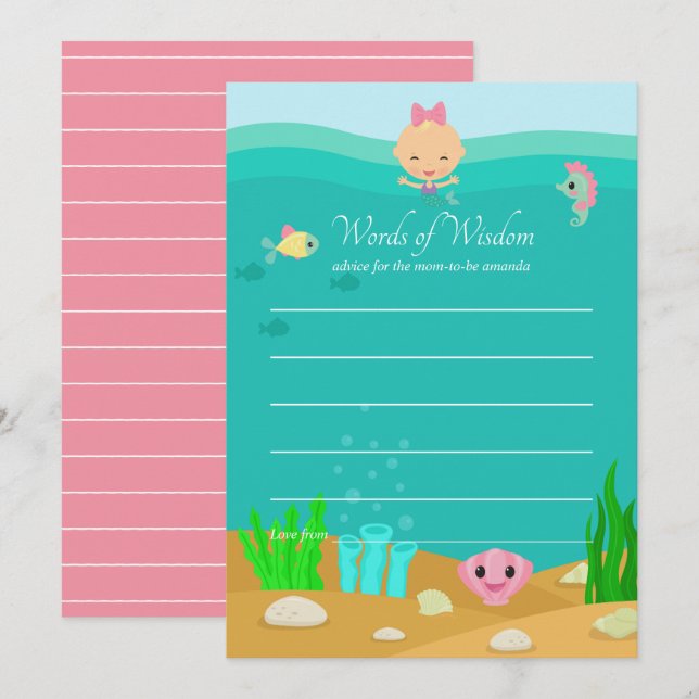 Convite Conselhos para a Mamãe no Chá de Bebê da Sereia De (Frente/Verso)