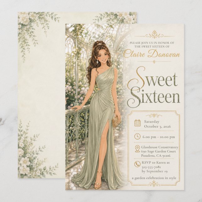 Convite Conservatório Verde para Sweet Sixteen (Frente/Verso)