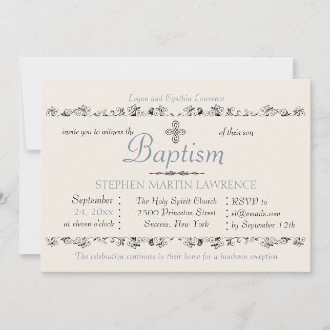 Convite Considerado Sacrament Religioso Invitation (Azul) (Frente)