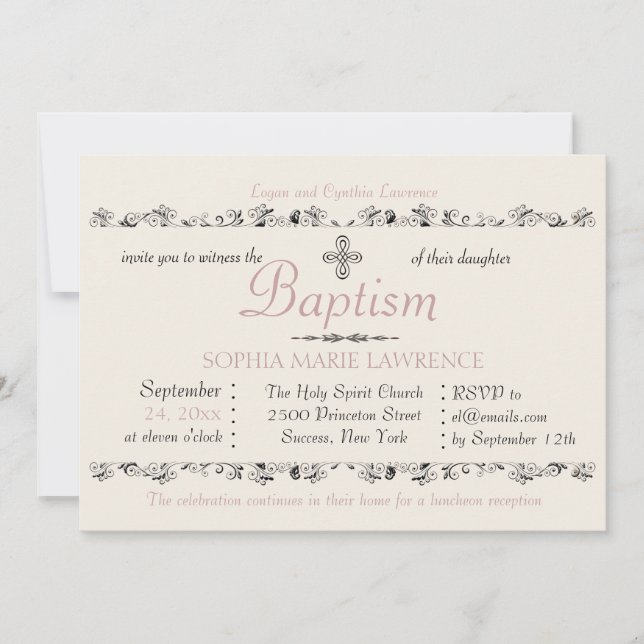 Convite Considerado Sacrament Religius Invitation (Rosa) (Frente)