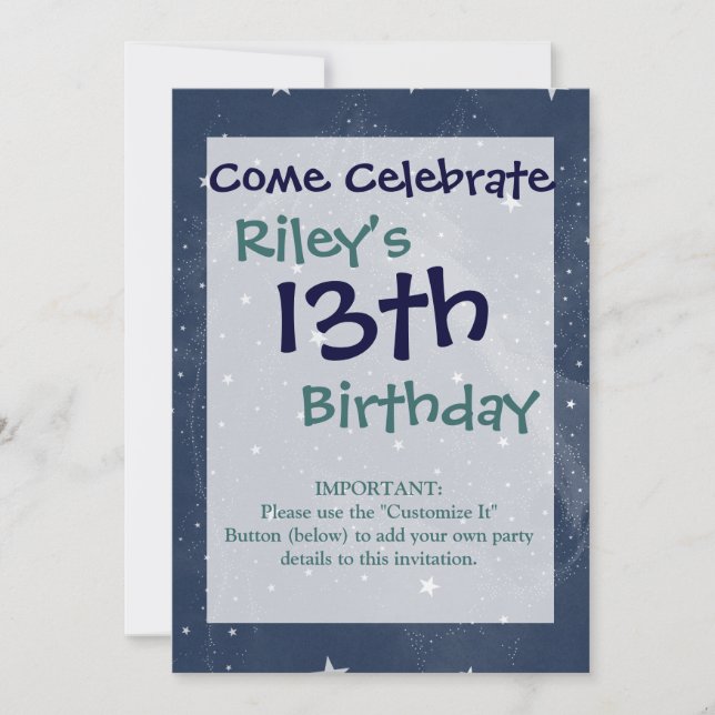 Convite Constelação de Cavalo Espumante Estrelas Azul-Meia (Frente)