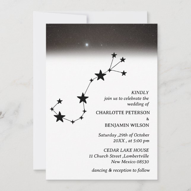 Convite Constelação Noite Estrelada Casamento Celestial (Frente)