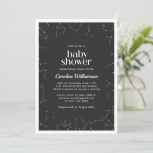 Convite Constelações Boho Estrelas Preto Dourado Chã de Be
