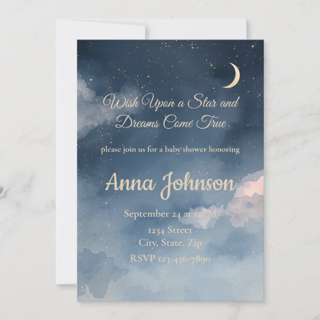Convite Constellation Baby Shower Invitation | Watercolor (Frente)