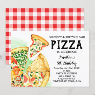 Convite Construa sua festa de aniversário de pizza no verã