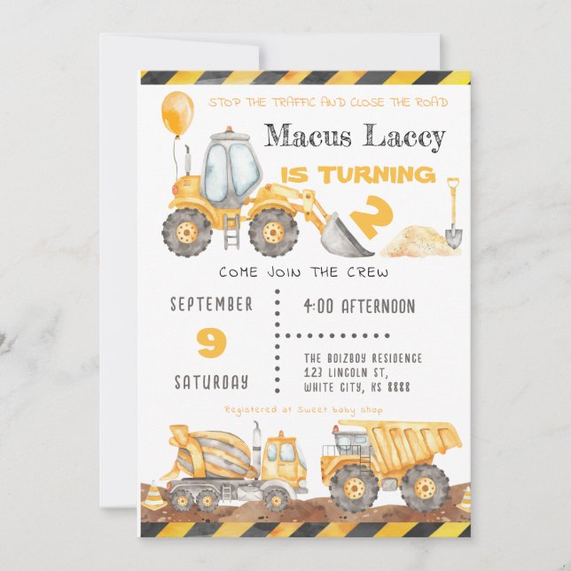 Convite Construção Aniversário com balão (Frente)