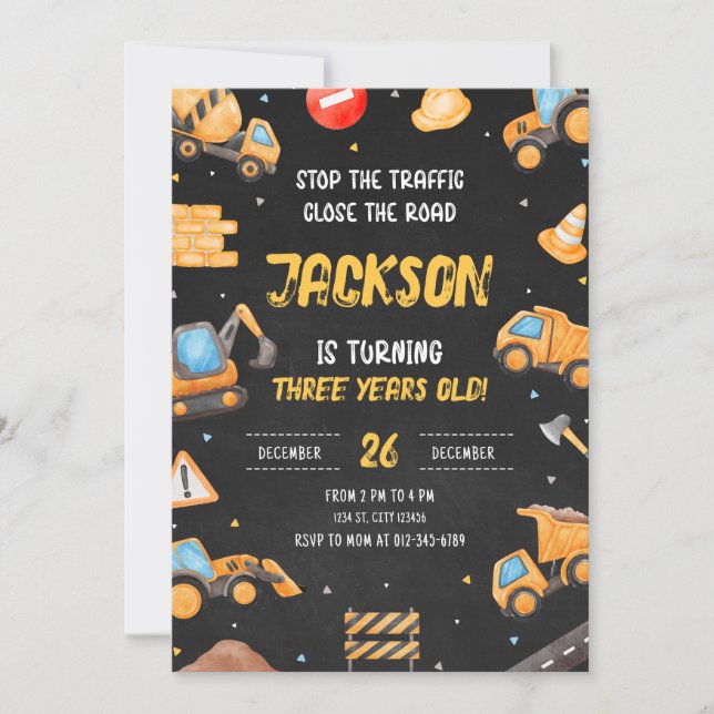 Convite Construção Aniversário de Festa de Bombeiros de Co (Frente)