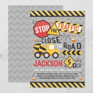 Convite Construção Aniversário de Festa de Bombeiros de Co